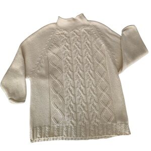 VTG 90s Cable Knit Warm Sweater The Limited Rolled Mockneck Raglan Cream Women S